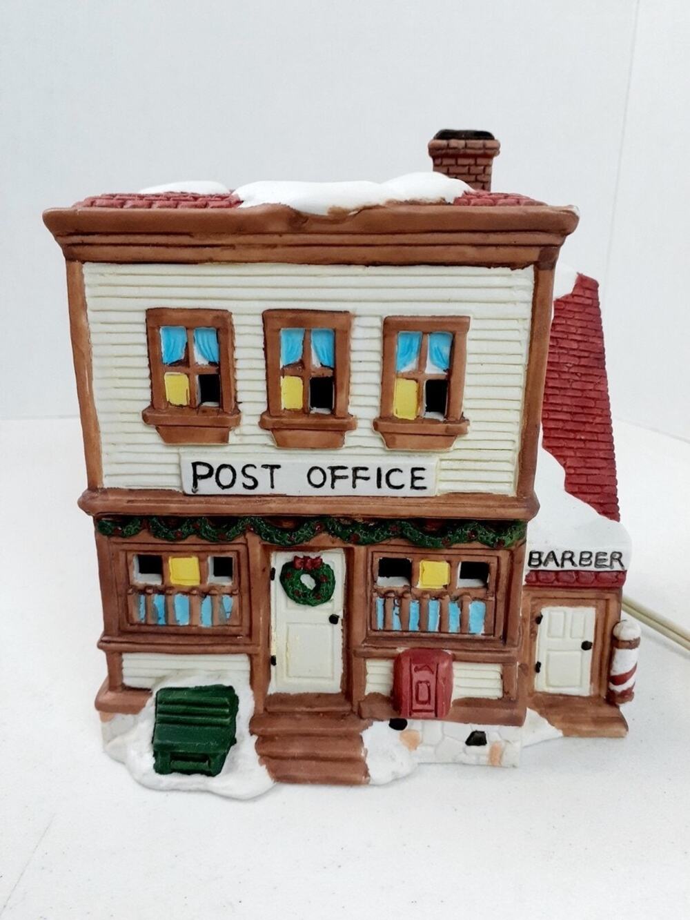 Vintage Hearthside Village Post Office & Barber Shop w/ Box Lighted Porcelain